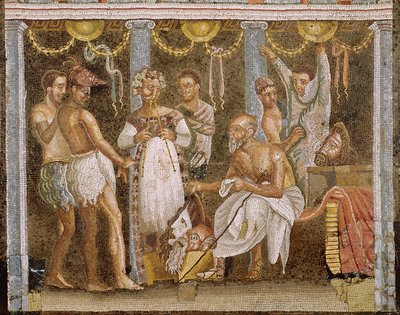 Schauspieler proben für ein Satyrspiel, ca. 62-79 n. Chr. (Mosaik) von Roman Imperial Period